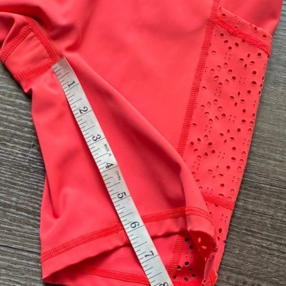 Aerie Neon Coral‎ Eyelet Pocket Bike Shorts S High Rise Athletic Summer *FLAW*